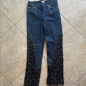 Cache Blue Flare Jeans with Sparkling Rhinestones